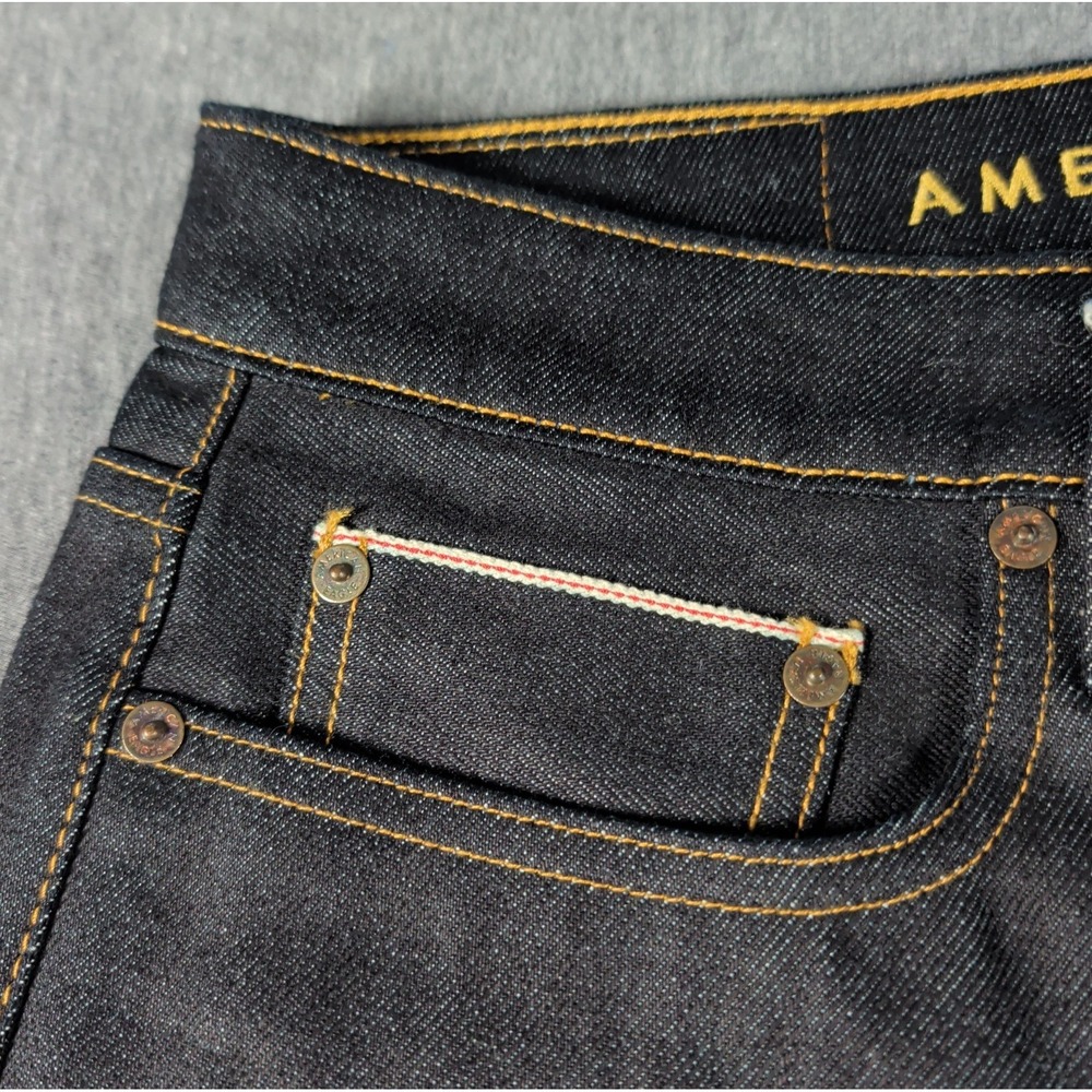 NWT American‎ Eagle Raw Selvedge Denim Jeans Men 28x28 Slim Dark Wash Crop Pants - Picture 3 of 16